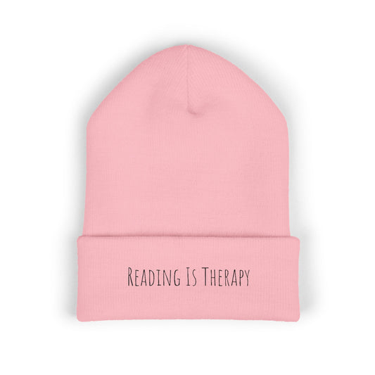Reading Is Therapy Embroidered Cuffed Beanie