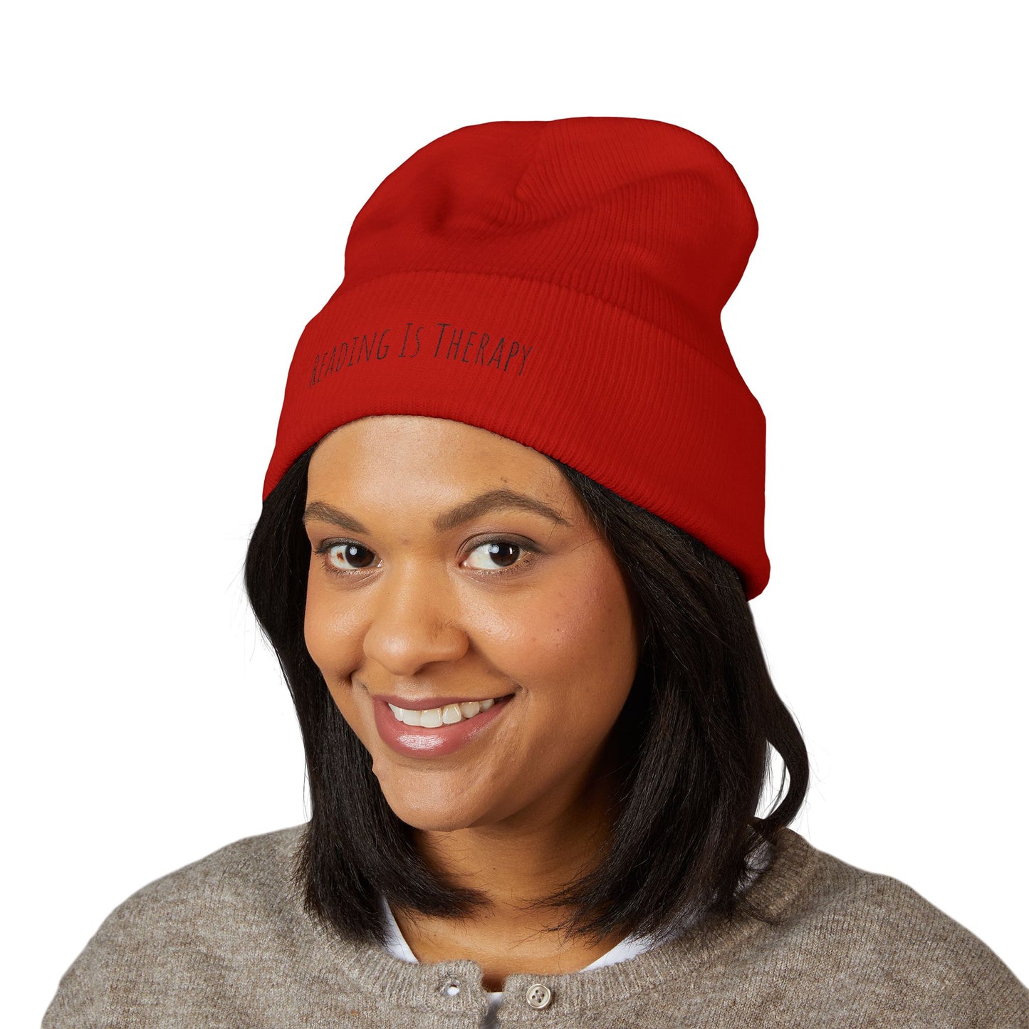Reading Is Therapy Embroidered Cuffed Beanie