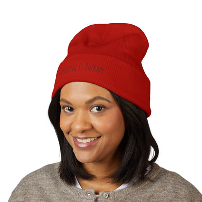 Reading Is Therapy Embroidered Cuffed Beanie