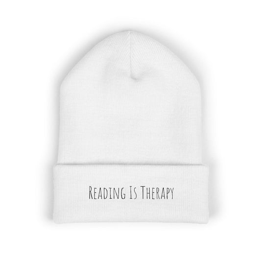 Reading Is Therapy Embroidered Cuffed Beanie
