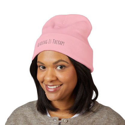 Reading Is Therapy Embroidered Cuffed Beanie